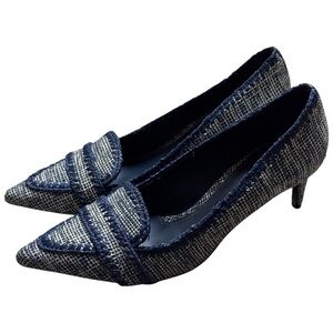 Tory Burch Tweed Heels Pumps Size 11 Blue Pointed